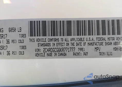 2019 Dodge Grand Caravan Sxt из США, поврежденный, VIN 2C4RDGCG6KR771777